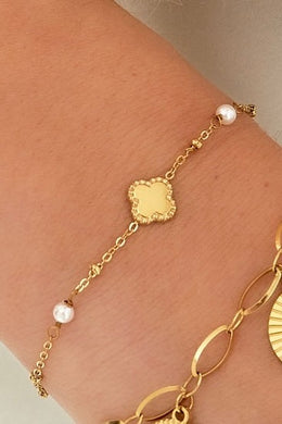 Kleeblatt Armkette mit Perle