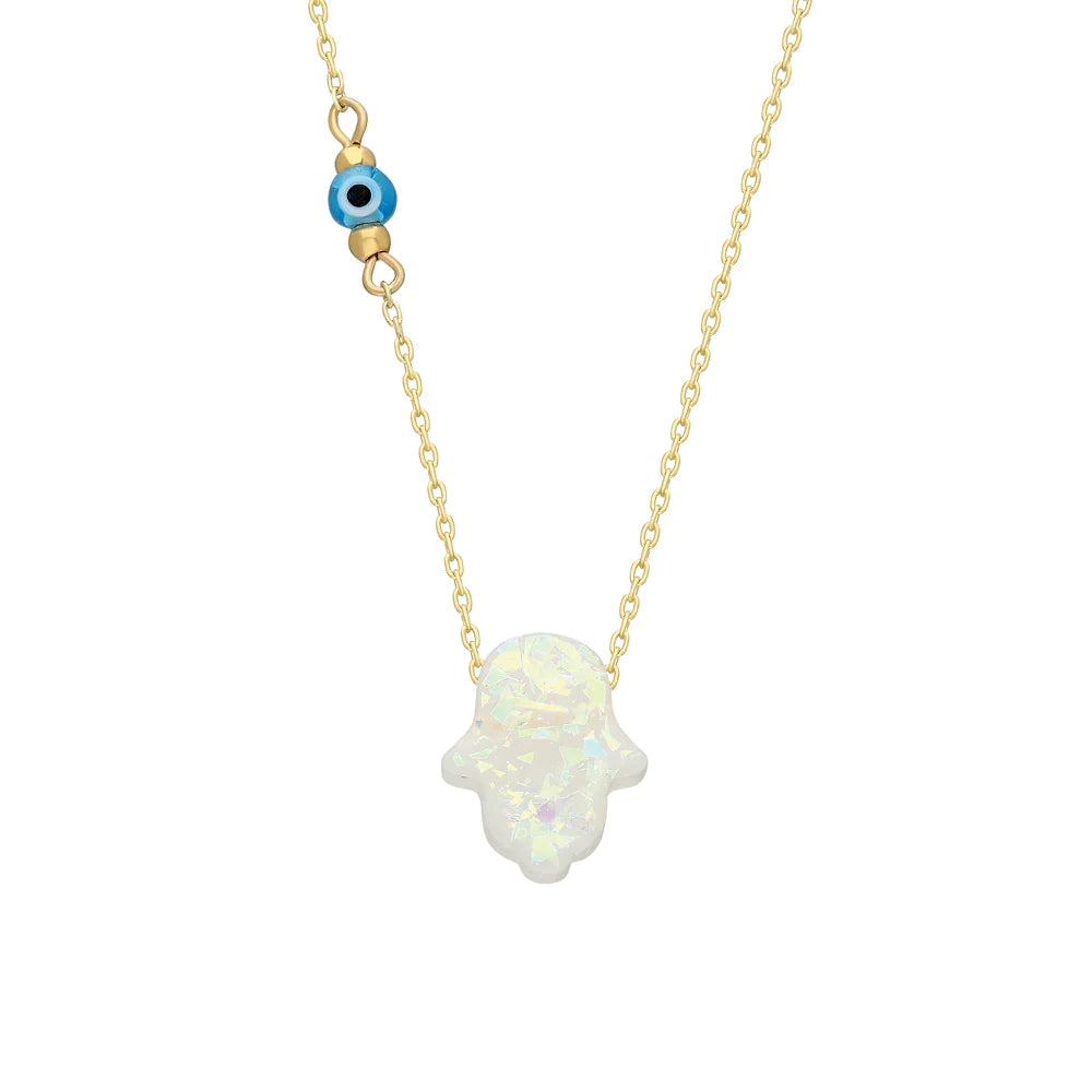 Fatimas Hand Opal kette mit Nazar White