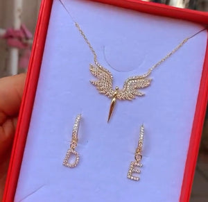 Angel necklace + Ohrringe mit Wunsch Buchstabe als set