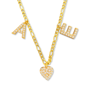 2er Wunsch Buchstaben Figaro Halskette mit Herz in der Mitte